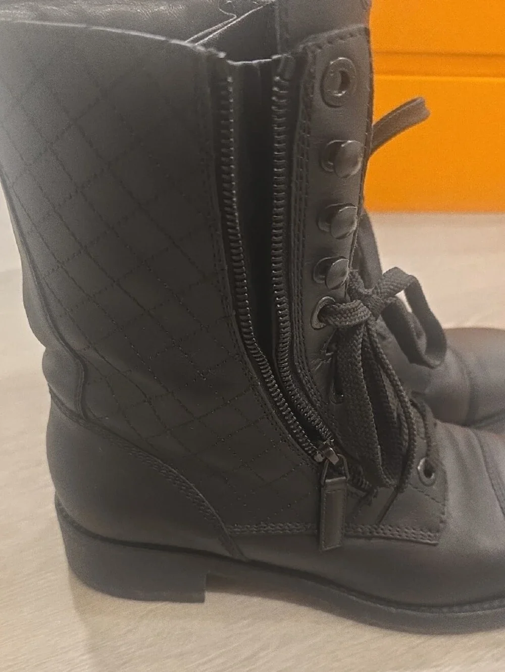 Chanel Black Leather Lace-Up Women's Combat Boots